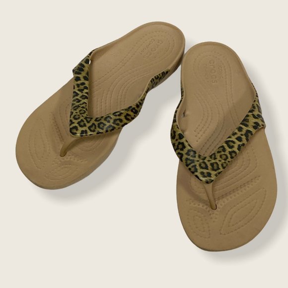 leopard print croc flip flops